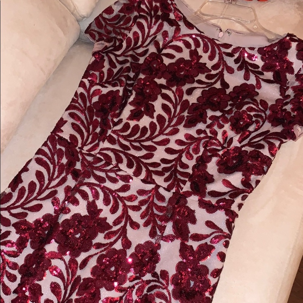Betsy Adam Red Sequined Gown